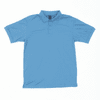 A light blue polo shirt with a collar and three buttons, featuring a logo on the label.