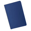 A navy blue A5 notebook with a smooth cover and a simple design. It includes a logo on the front.