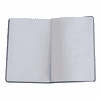 A2 space A5 notebook with a plain, blank, white interior and a dark cover. It features a logo on the front.