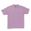 A lavender polo shirt featuring a collar and button placket, with a logo on the chest.