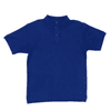A navy polo shirt featuring a collar and button placket, with a logo on the chest.