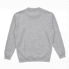 A grey crew sweatshirt with a rounded neckline and long sleeves, featuring ribbed cuffs and waist.