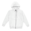 A light grey zip-up hoodie featuring a hood and front pocket. Includes a logo.