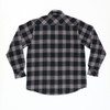 A flannel long sleeve shirt in black and grey check pattern, featuring a classic back design and a collar.