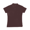 A maroon women's polo shirt featuring a collar and short sleeves, complete with a logo.