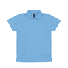 A light blue polo shirt with a classic collar and a logo on the label.