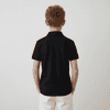 A black youth polo shirt viewed from the back. The shirt features short sleeves and a collar.