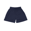 Youth Core Shorts in navy blue, featuring an elastic waistband and a logo on the side.