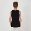 A black youth singlet displayed on a child from the back, hands in pockets, against a plain background.
