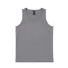 A grey youth singlet featuring a round neckline and no sleeves. It has a label inside and a simple design.