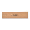 A rectangular cardboard box featuring a logo, in a natural brown colour, with a flap for opening.