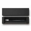 A sleek black gel ink pen resting in a black box. The pen features a silver tip and a streamlined design.