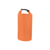 An orange Oxford cloth dry bag with a handle and a strap closure, featuring a textured surface.