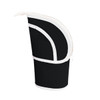 A black expandable pencil case with white accents and a zip closure, featuring a sleek curved design.