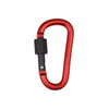 A red D-shaped screw lock keychain with a black locking mechanism. It has a smooth, shiny finish and a sleek design.