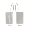 A brushed aluminium luggage tag featuring a plane design, with a dual-sided layout and attached through a metal loop.