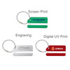 A square brushed aluminium luggage tag in green, featuring a keyring and options for screen print, engraving, and digital UV print.