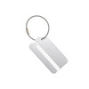 A square aluminium luggage tag in silver with a wire loop. The tag features a blank space for a name.