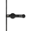 A black charging cable with a leather strap for organisation, featuring a logo on the strap.