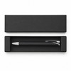 A black gel ink pen with a silver clip, presented in a black box without additional markings.