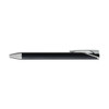 A black gel ink pen with a silver clip and a sleek design, featuring a logo.