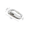 A multifunctional silver carabiner with a screw lock, measuring 8.8 cm by 4.8 cm by 1.6 cm.