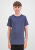 A youth short sleeve tee in navy blue, displayed on a model against a neutral background.