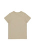 A beige women's short sleeve t-shirt featuring a plain back design. It has a simple structure and includes a branding logo.