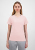 A light pink women's short sleeve tee with a fitted design, featuring a logo on the front.
