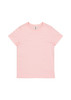 A pink women's short sleeve tee with a basic design and a small brand label inside the collar.