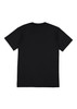 A black short sleeve T-shirt with a plain back and a logo present.