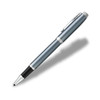 A rollerball pen in blue grey with a silver clip and accents, featuring a sleek metallic finish.