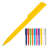 A yellow ballpoint pen with a minimalist design and a selection of additional pens in various colours.