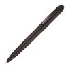 A black metal ballpoint pen with a sleek design and clip, featuring a logo on the surface.