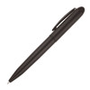 A black metal ballpoint pen with a clip and smooth finish, featuring a branding logo.