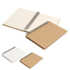 Eco A5 notebook with stone paper, spiral bound, featuring a plain brown cover and lined pages inside.