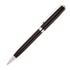 A black metal ballpoint pen with a silver clip and tip, featuring a sleek design and branding.