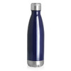 A drink bottle in navy blue with a silver cap, featuring a stainless steel double wall design, 500ml capacity.