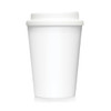 A drink bottle featuring a white plastic double wall design, complete with a matching lid and a branding logo.