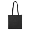 A black non-woven tote bag without gusset, featuring long handles and a plain design.