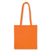 An orange non-woven tote bag with long handles and a V gusset design. It features a branding logo.