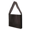A black non-woven sling bag with press studs and a gusset, featuring a single strap for carrying.