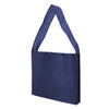 A navy non-woven sling bag with press studs and a gusset, featuring a strap. It has a simple design and a logo.