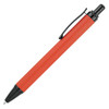 A metal ballpoint pen in vibrant red with black accents and a clip for easy carrying.