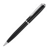 A metal ballpoint pen in black with silver accents, featuring a sleek design and a clip.