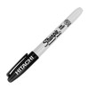 A permanent fine-point marker with a black cap and white body, featuring a logo. Made in the USA.