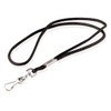 A black lanyard cord, 4mm thick, featuring a silver clip for attachment. Also includes a branding logo.