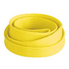 A yellow 10mm tubular lanyard, neatly coiled, featuring a textured surface. It has a branding logo.