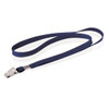 A navy tubular lanyard, 10mm wide, featuring a metal clip for attachment and a branding logo.