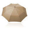 A 55cm folding umbrella in a light brown colour with a black button, featuring a logo on the handle.